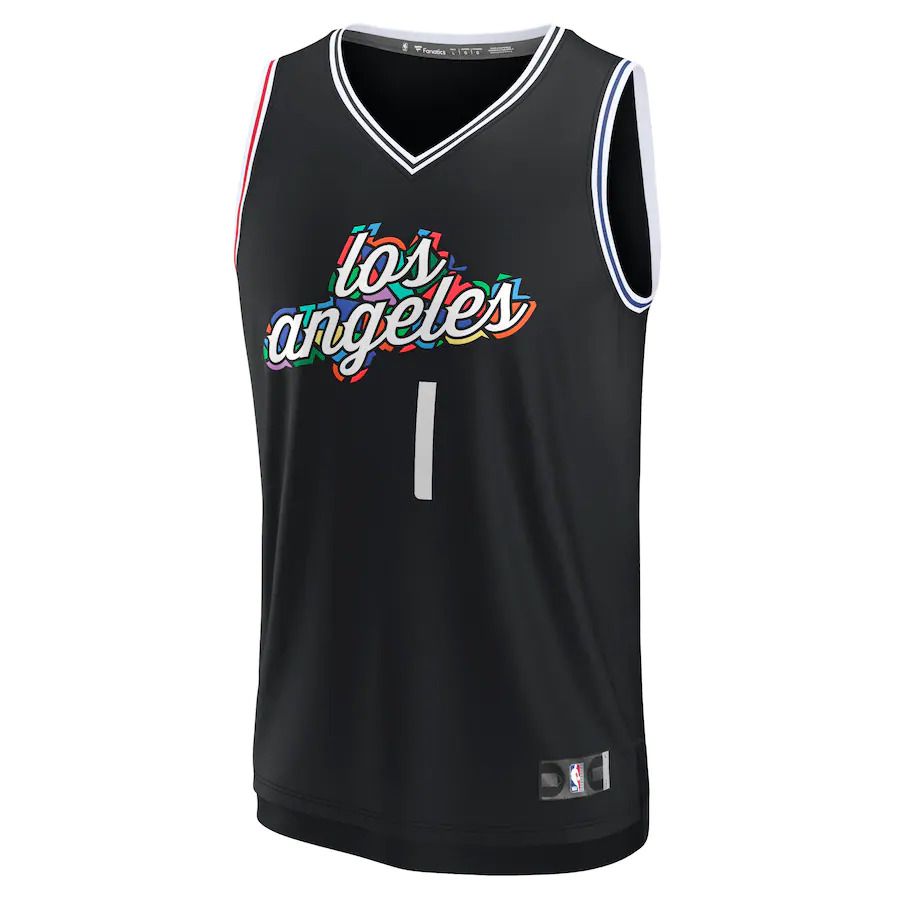 Men Los Angeles Clippers #1 Reggie Jackson Fanatics Branded Black 2022-23 Fastbreak NBA Jersey->los angeles clippers->NBA Jersey